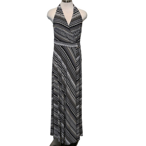 White House Black Market black and tan halter maxi dress sz 6